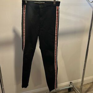 ZARA high waisted striped side of leg black jean